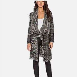 Vince Frayed Edge Drape Front Cardigan Wool Lamb Leather Oversized Sweater Coat